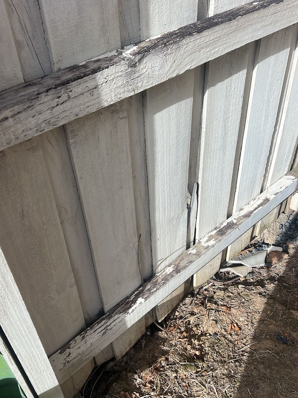 Boundary fence leaning and unstable, needing repair for safety, found during a building and pest inspection in Stanhope Gardens