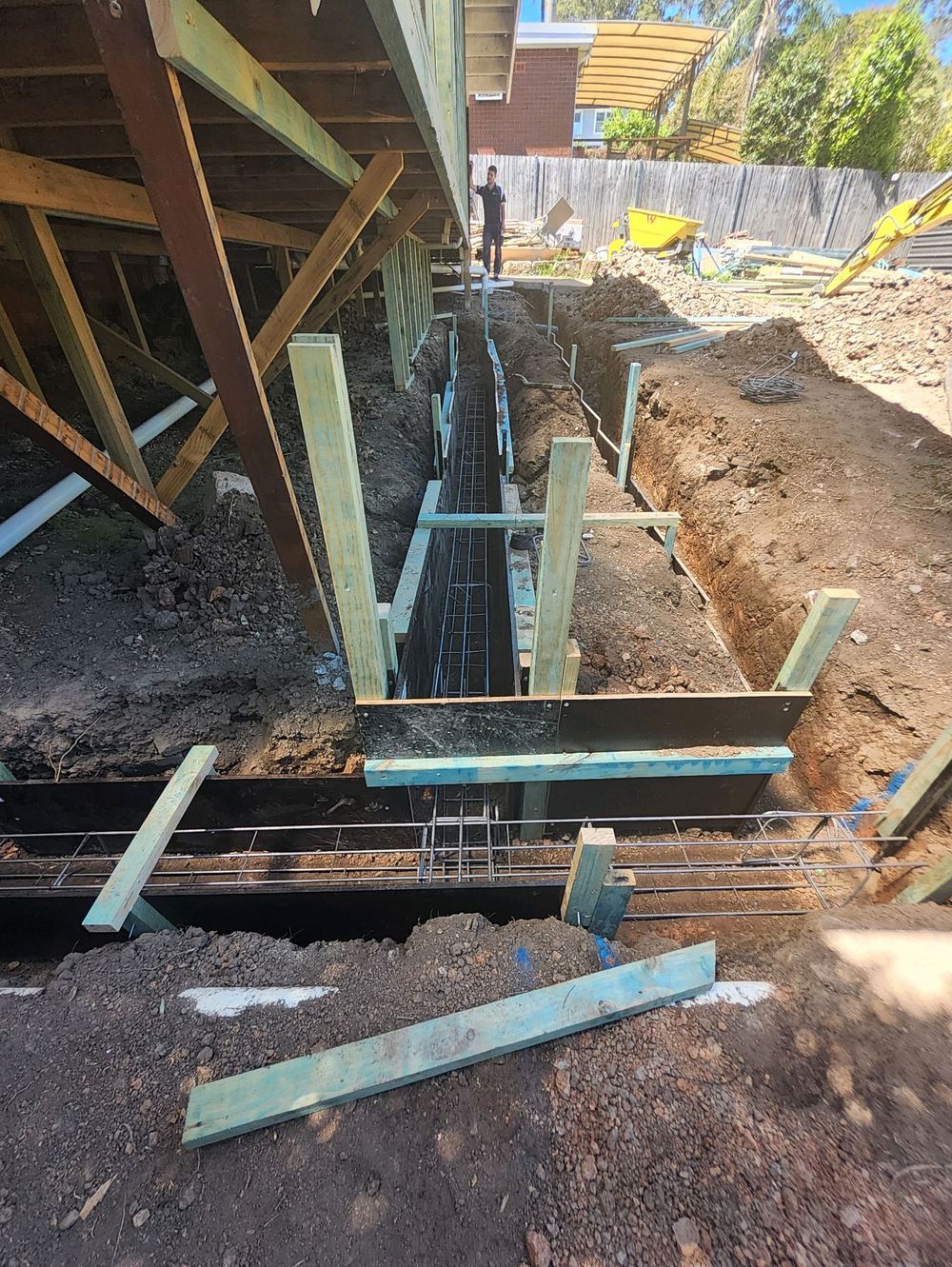Formwork still being braced while the footing work carried on, found during a bored pier inspection in Pennant Hills